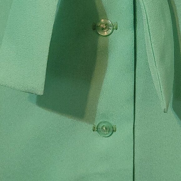 Deha Of Sweden Vtg 70s Green Ruffle Collar Blouse SZ 38 Bow Tie Button Front - Picture 3 of 16